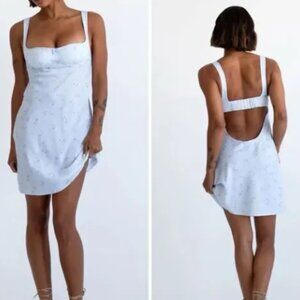 Rumored Loverboy Blue Floral Mini Dress Open Back
